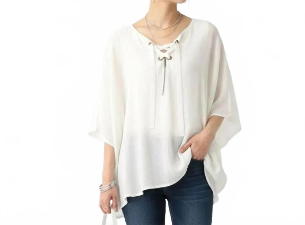 NEW BUFFALO DAVID BITTON peasant waterfall short sleeve blouse in ivory